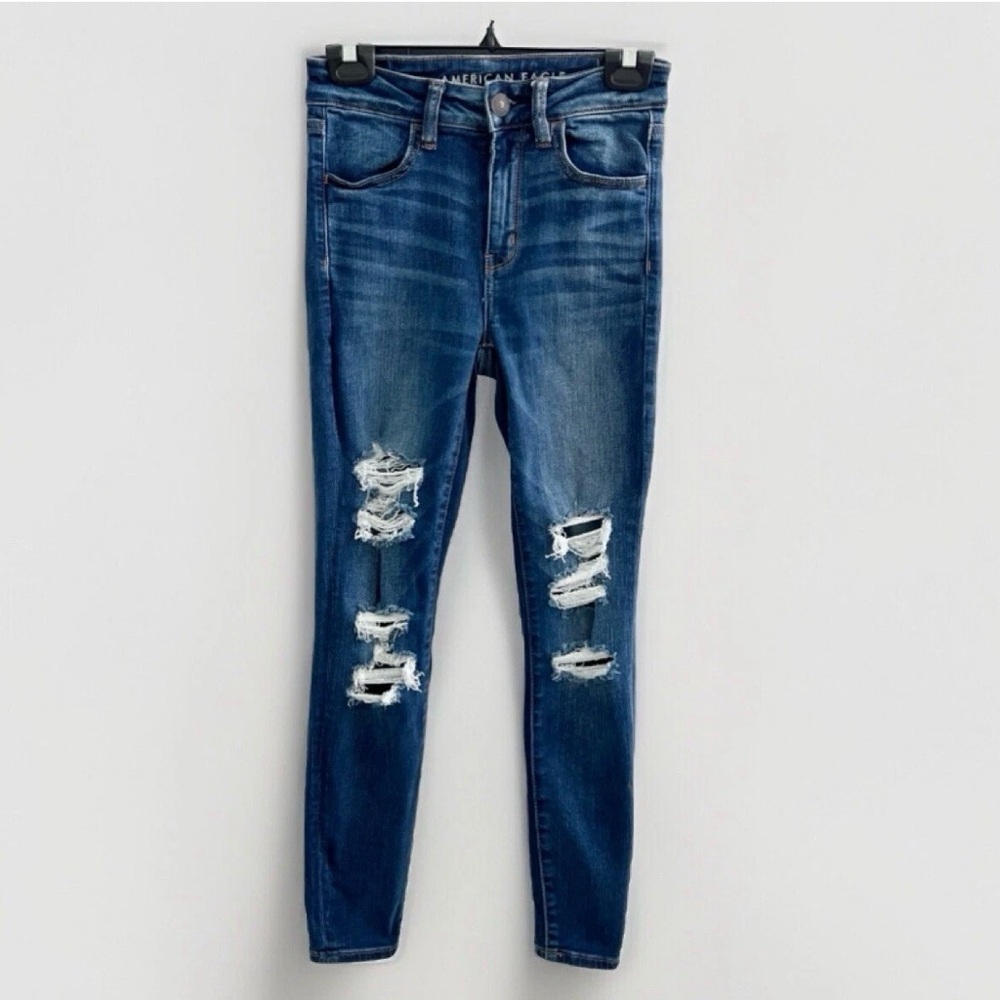 American Eagle Skinny Jeans High-Rise jegging Distressed Blue size 4 short - Picture 2 of 11